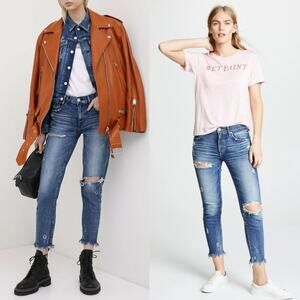 Moussy Vintage Ridgewood Distressed Skinny Jeans in Medium Wash Blue Size 26